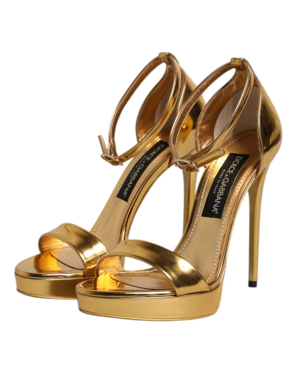Dolce & Gabbana Gold Leather Platform Keira Sandals Shoes - EU37/US6.5 - Sandals