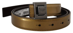 Dolce & Gabbana Gold Leather Silver Square Metal Buckle Belt - 90 cm / 36 Inches - Belts