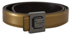 Dolce & Gabbana Gold Leather Silver Square Metal Buckle Belt - 90 cm / 36 Inches - Belts