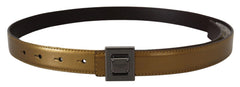 Dolce & Gabbana Gold Leather Silver Square Metal Buckle Belt - 90 cm / 36 Inches - Belts