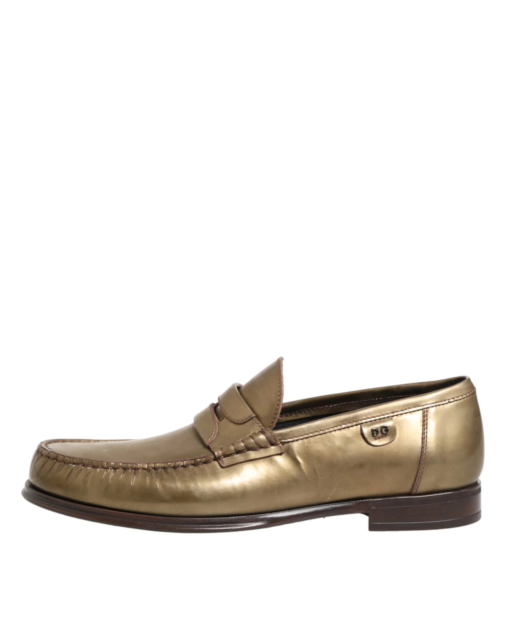 Dolce & Gabbana Gold Leather Slip On Dress Men Loafers Shoes - EU42/US9