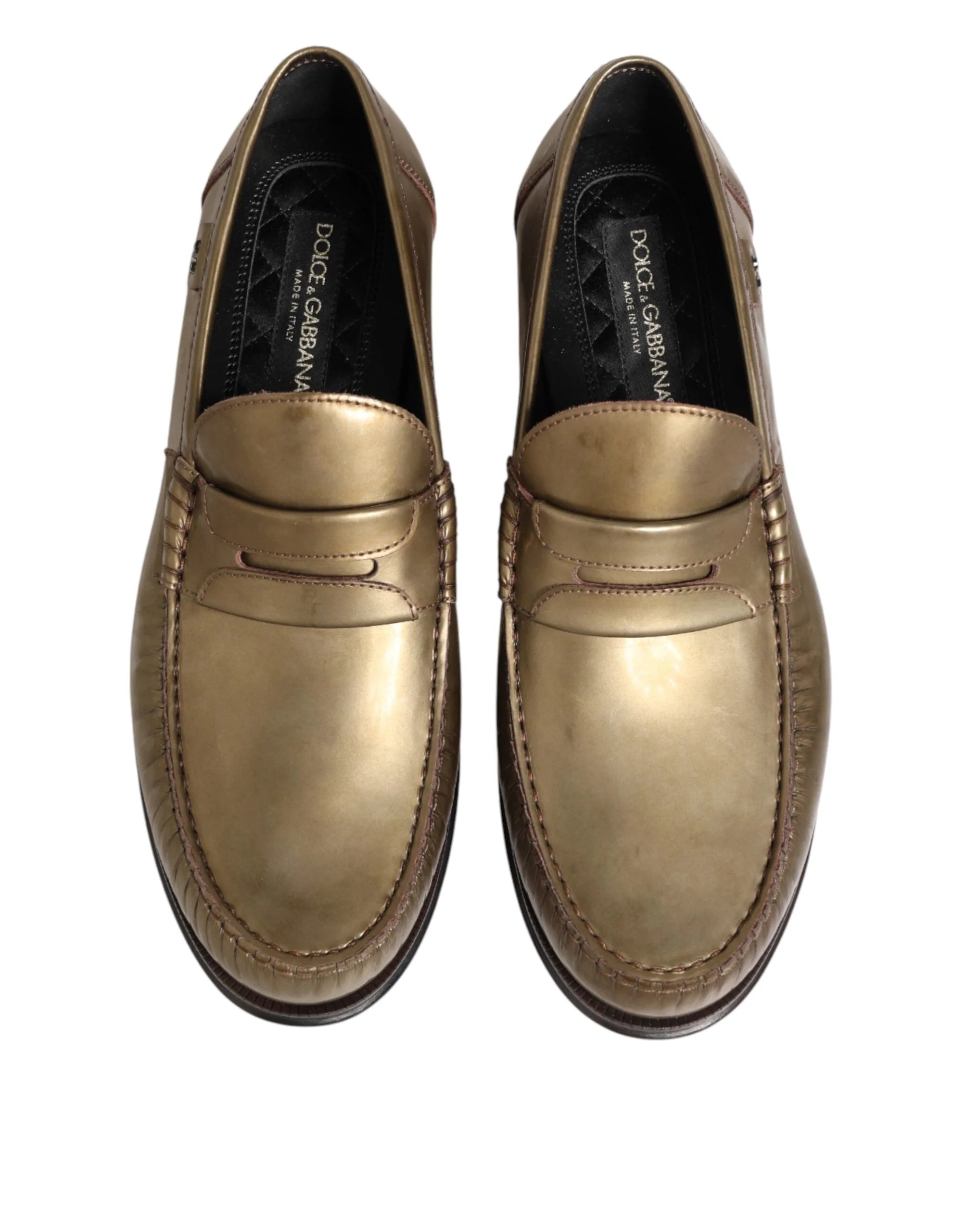 Dolce & Gabbana Gold Leather Slip On Dress Men Loafers Shoes - EU42/US9