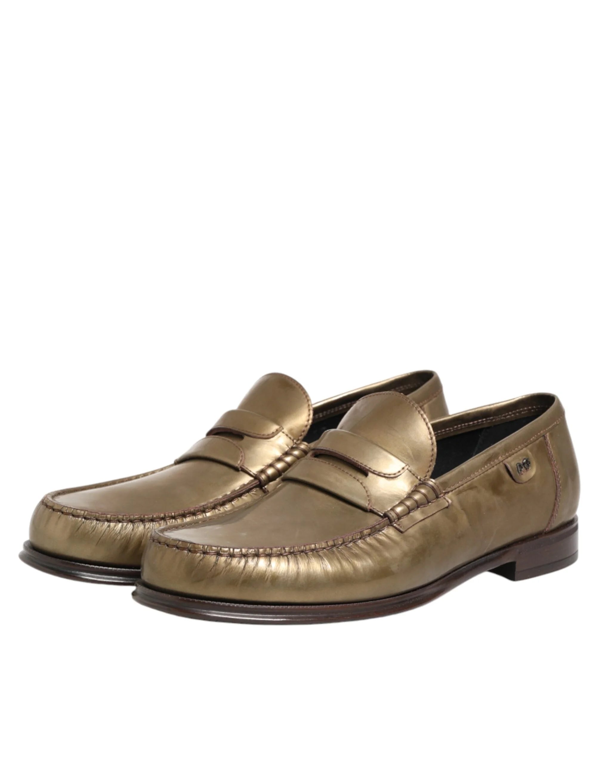 Dolce & Gabbana Gold Leather Slip On Dress Men Loafers Shoes - EU42/US9