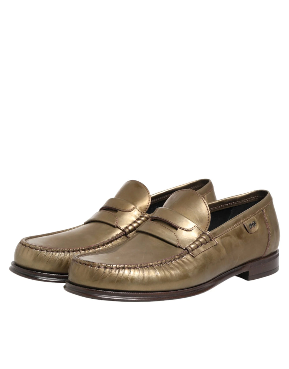 Dolce & Gabbana Gold Leather Slip On Dress Men Loafers Shoes - EU42/US9