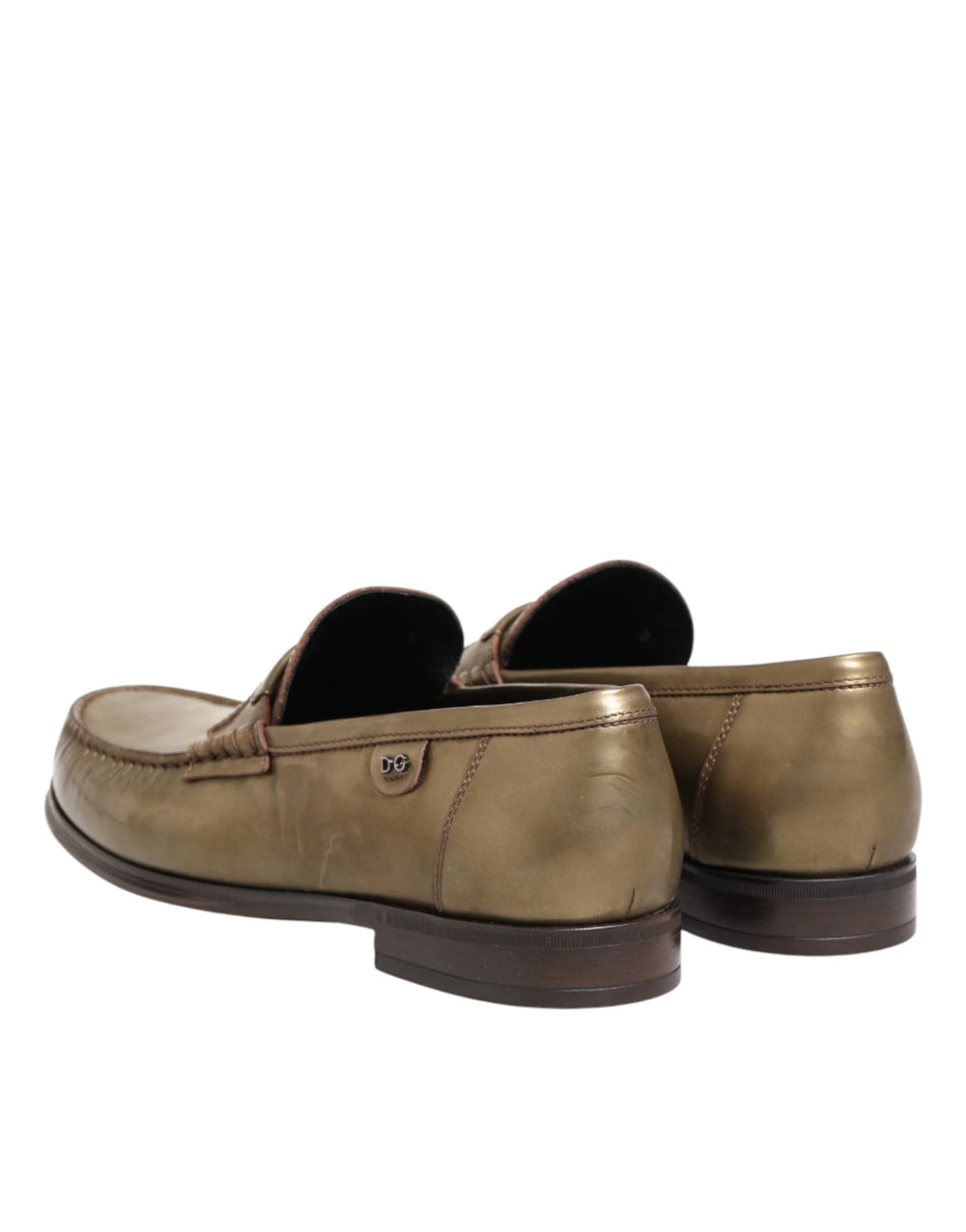 Dolce & Gabbana Gold Leather Slip On Dress Men Loafers Shoes - EU42/US9