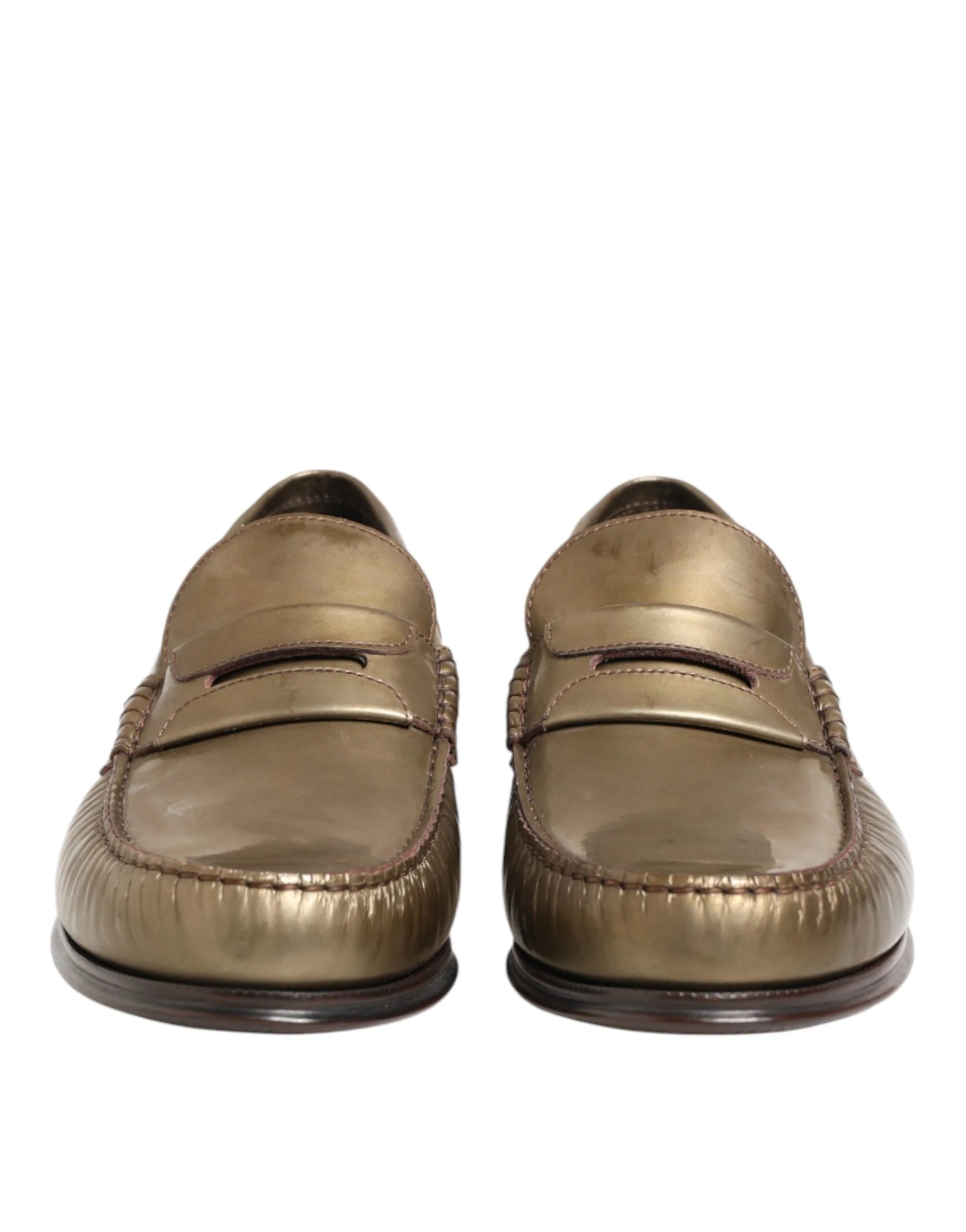 Dolce & Gabbana Gold Leather Slip On Dress Men Loafers Shoes - EU42/US9