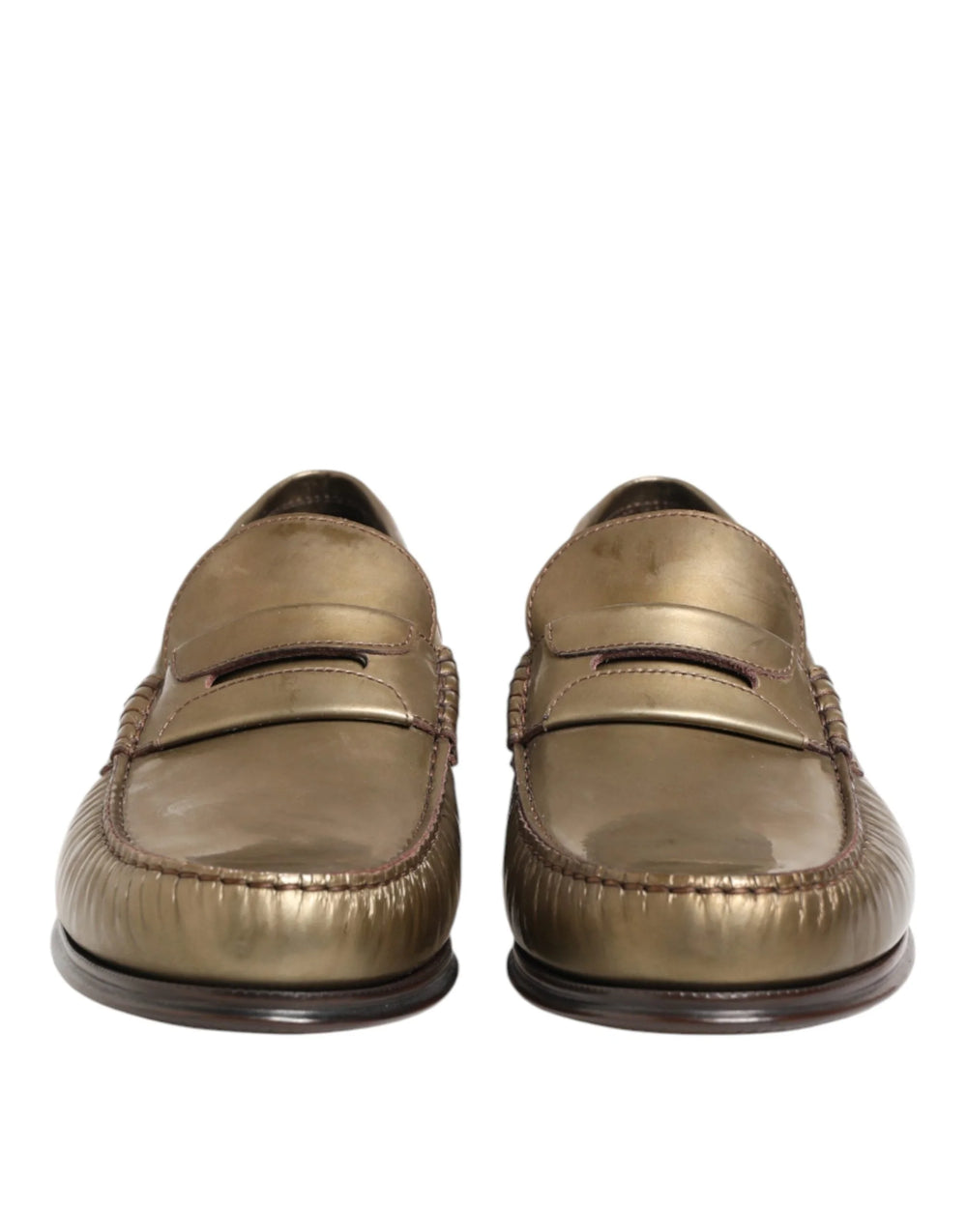 Dolce & Gabbana Gold Leather Slip On Dress Men Loafers Shoes - EU42/US9