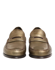 Dolce & Gabbana Gold Leather Slip On Dress Men Loafers Shoes - EU42/US9