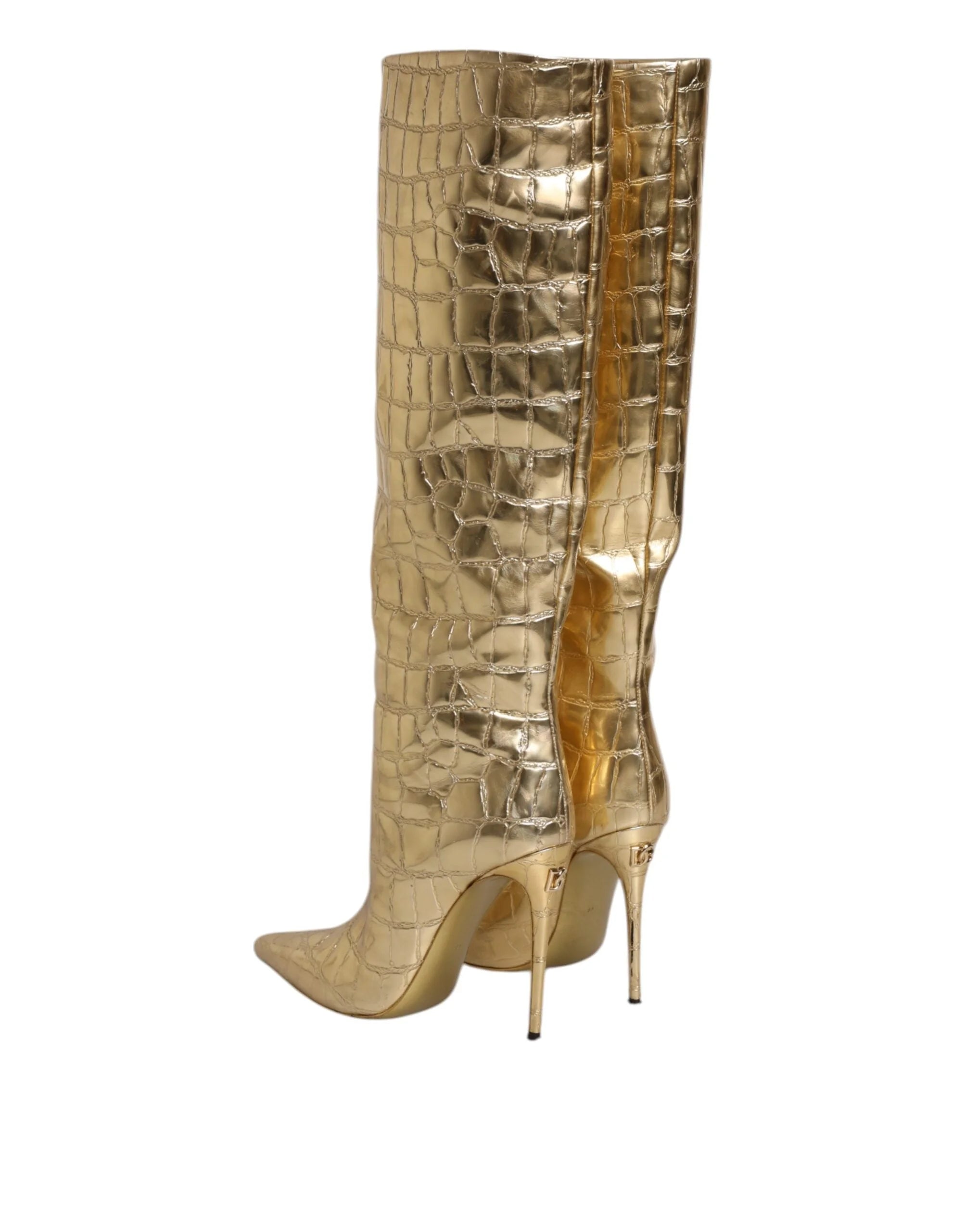 Dolce & Gabbana Gold Leather Stiletto Heels High Boots Shoes - Boots