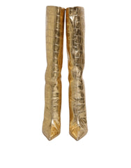 Dolce & Gabbana Gold Leather Stiletto Heels High Boots Shoes - Boots