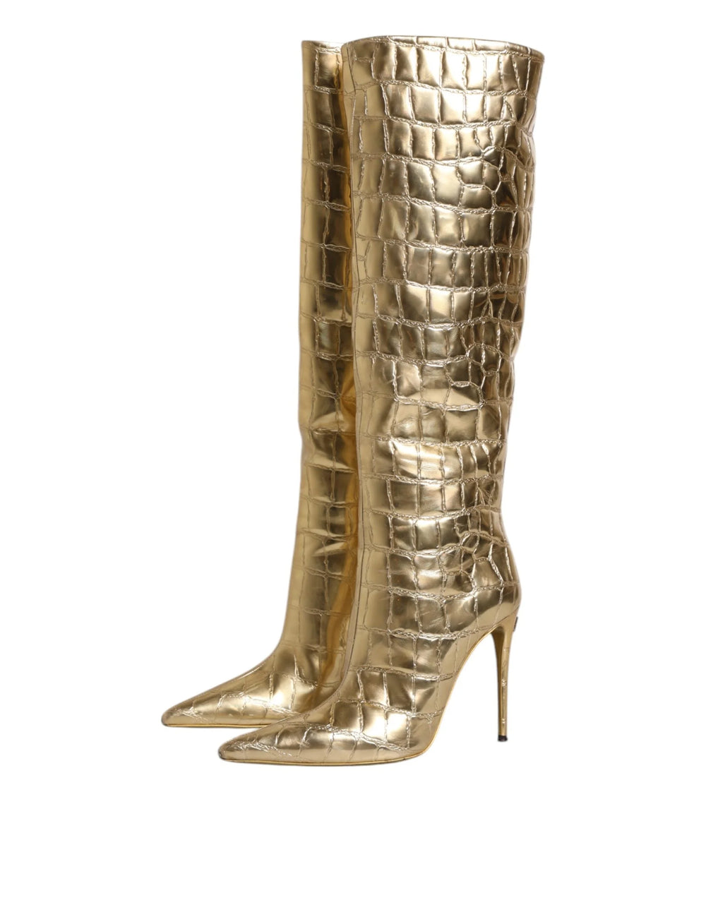 Dolce & Gabbana Gold Leather Stiletto Heels High Boots Shoes - Boots