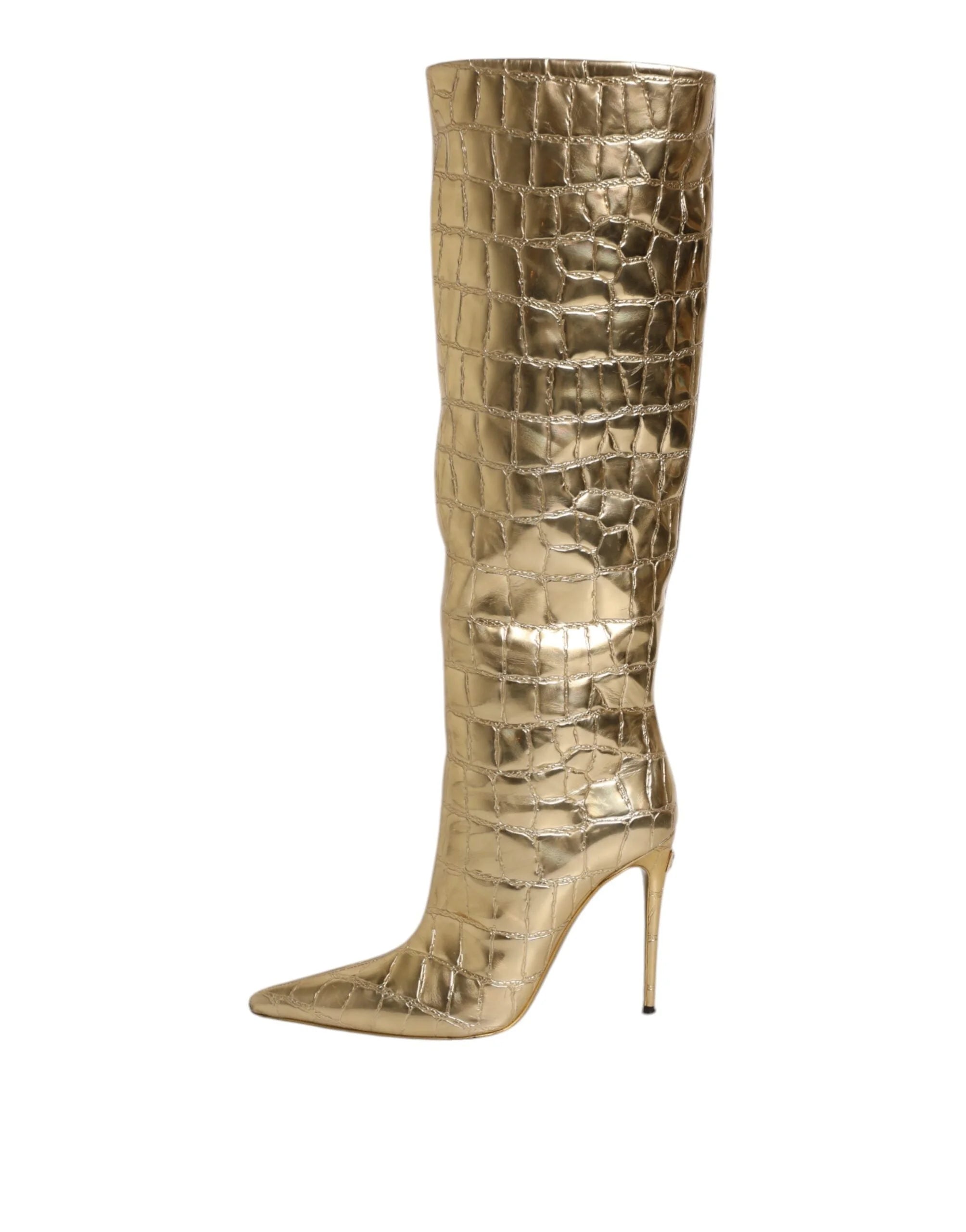 Dolce & Gabbana Gold Leather Stiletto Heels High Boots Shoes - Boots