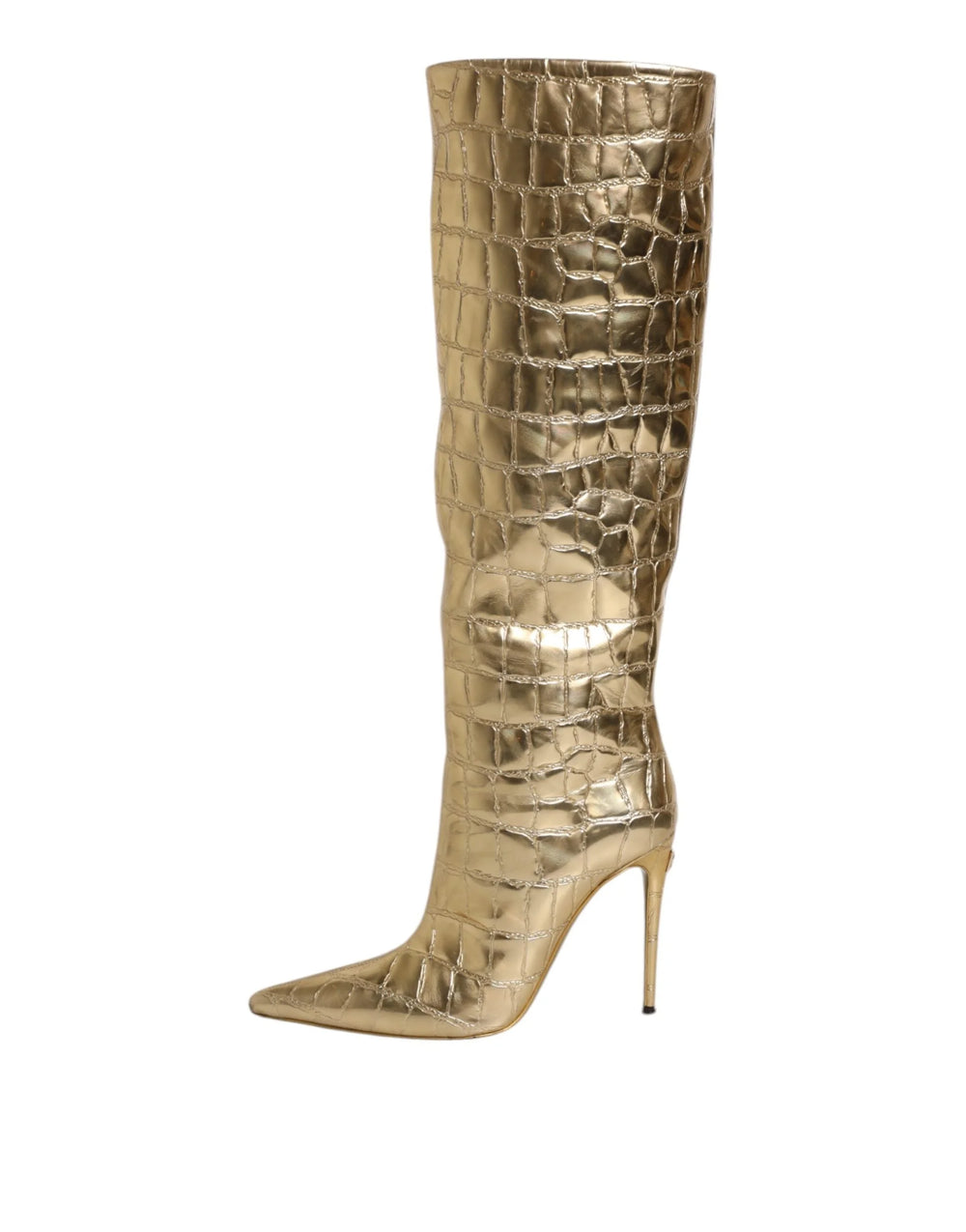 Dolce & Gabbana Gold Leather Stiletto Heels High Boots Shoes - Boots