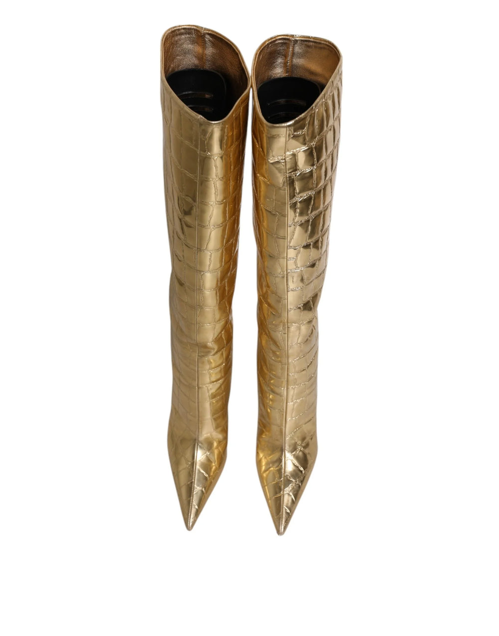 Dolce & Gabbana Gold Leather Stiletto Heels High Boots Shoes - Boots