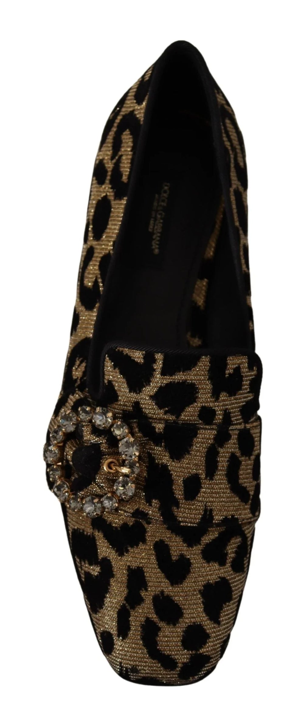 Dolce & Gabbana Gold Leopard Print Crystals Loafers Shoes - EU36.5/US6 - Flats