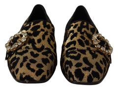 Dolce & Gabbana Gold Leopard Print Crystals Loafers Shoes - EU36.5/US6 - Flats