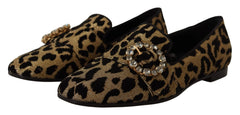 Dolce & Gabbana Gold Leopard Print Crystals Loafers Shoes - EU36.5/US6 - Flats