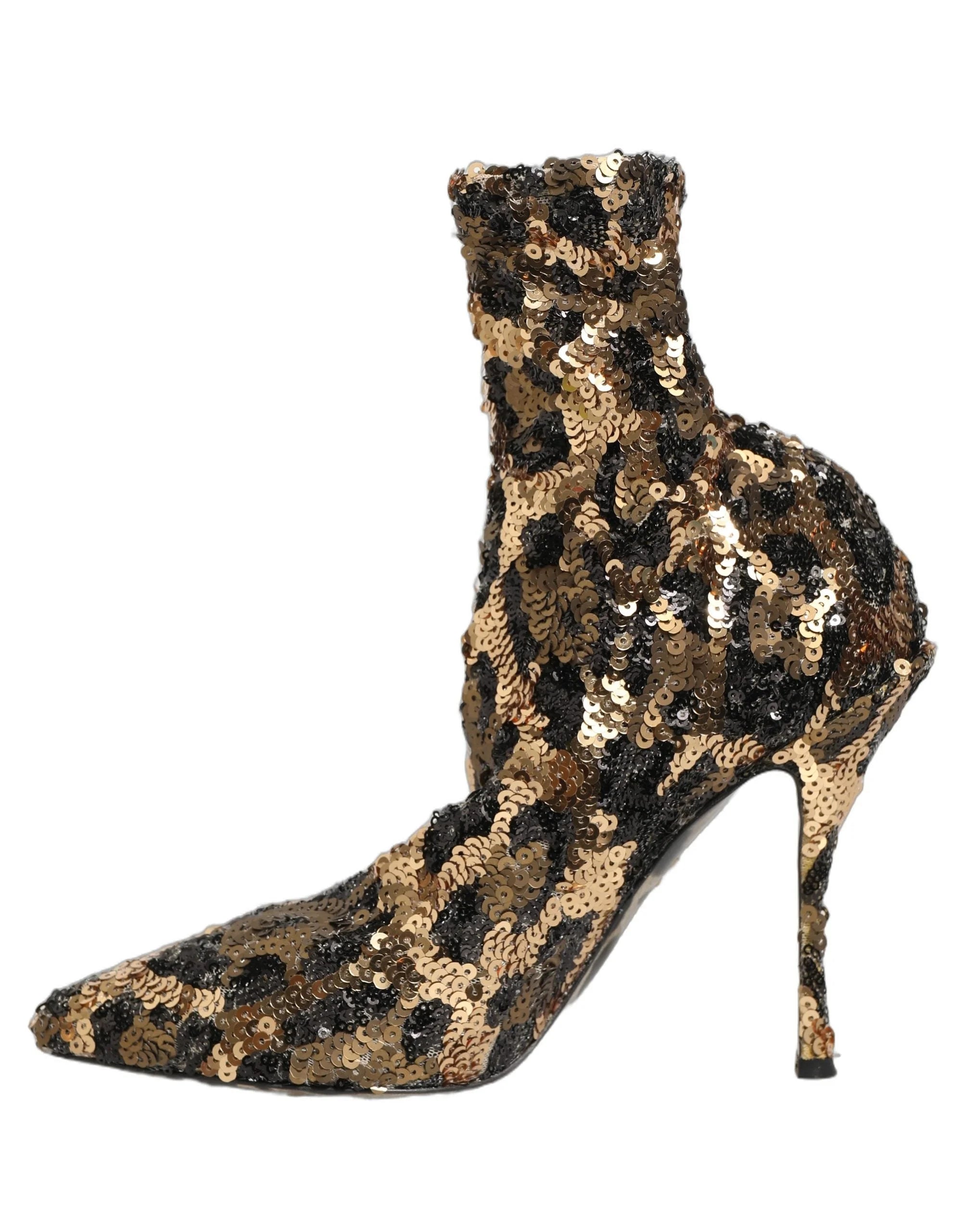 Dolce & Gabbana Kultaisten Leopardikuvioiden Helmistö Sock Ankle Boots Kengät - EU39/US8.5