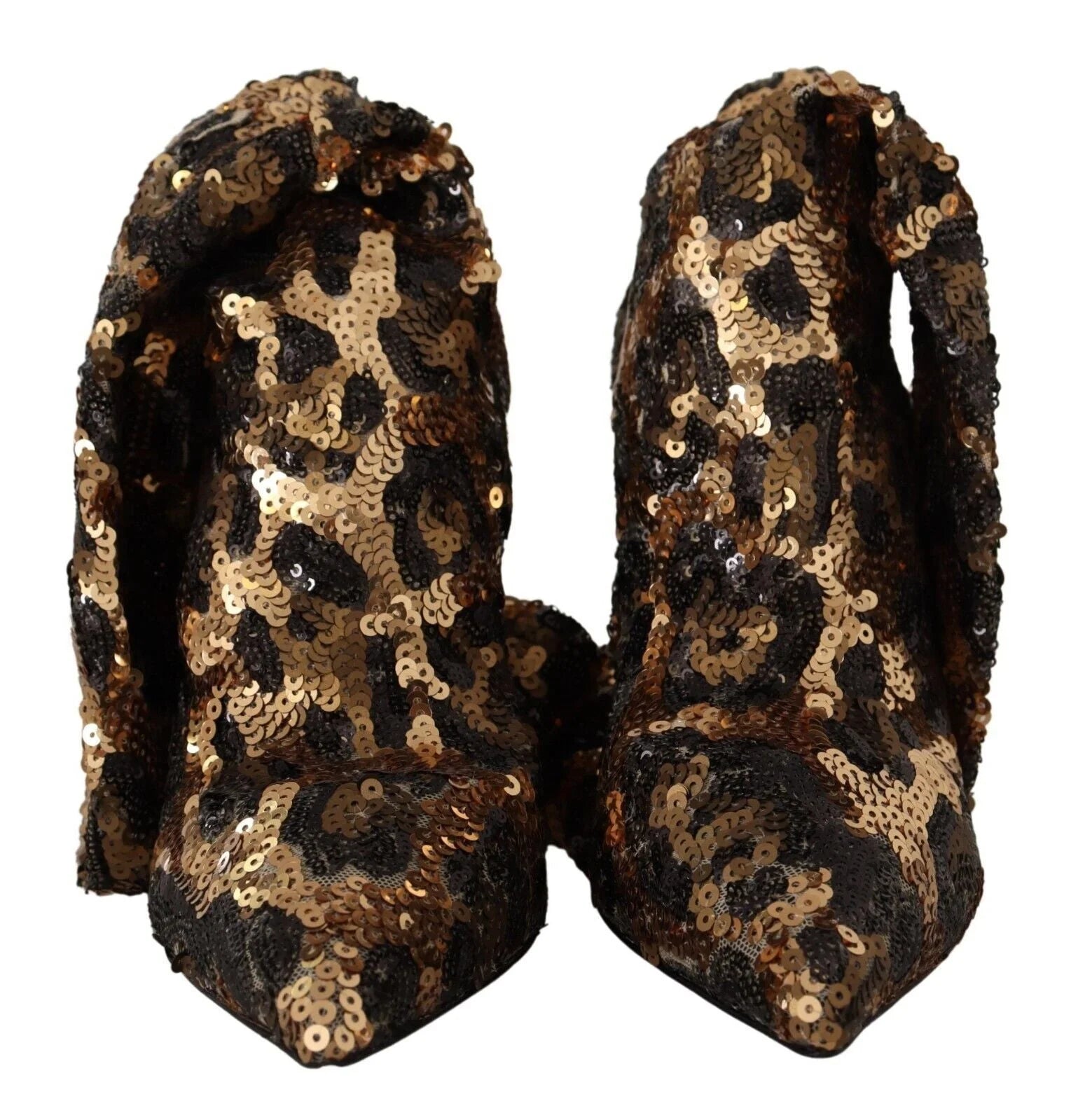 Dolce & Gabbana Gold Leopard Sequins Heels Boots Shoes - EU39.5/US9
