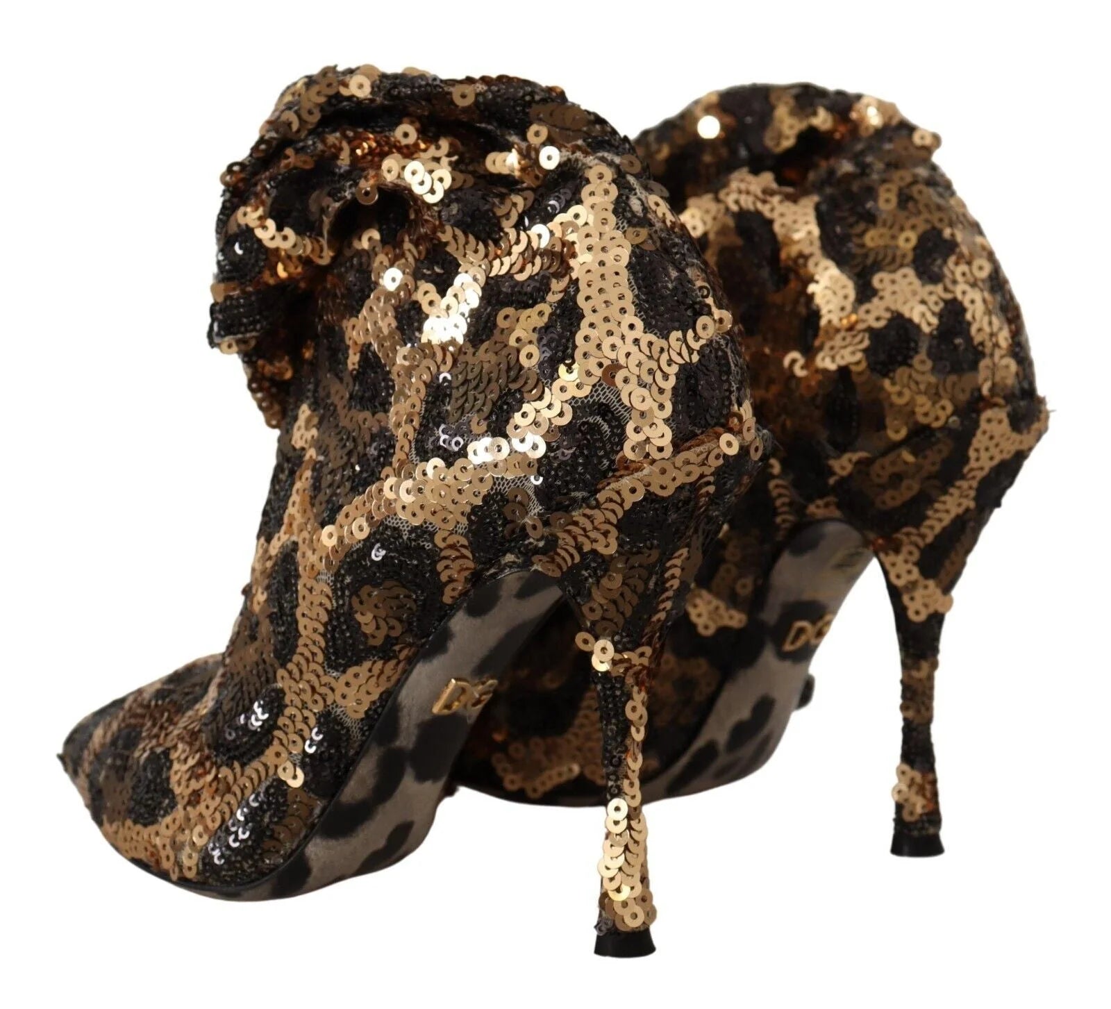 Dolce & Gabbana Gold Leopard Sequins Heels Boots Shoes - EU39.5/US9