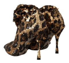 Dolce & Gabbana Gold Leopard Sequins Heels Boots Shoes - EU39.5/US9