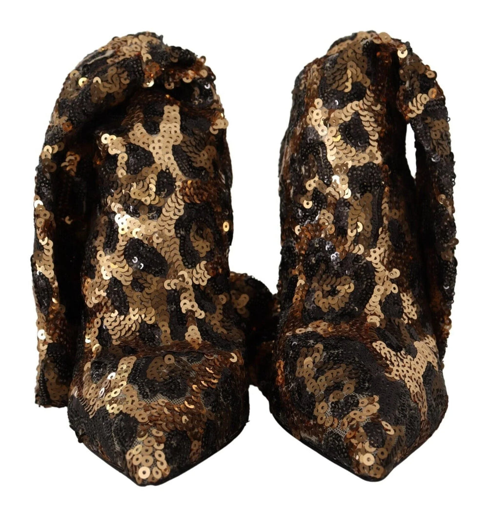 Dolce & Gabbana Gold Leopard Sequins Heels Boots Shoes - EU39.5/US9 - Boots