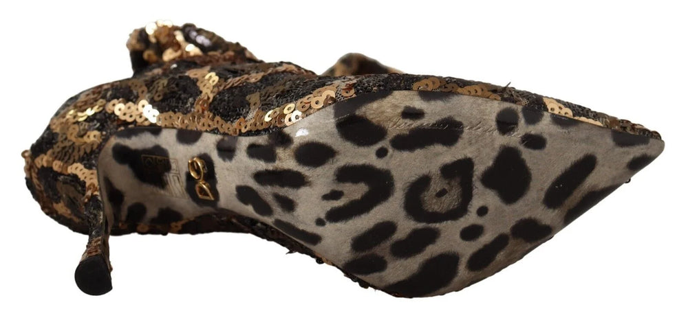 Dolce & Gabbana Gold Leopard Sequins Heels Boots Shoes - EU39.5/US9