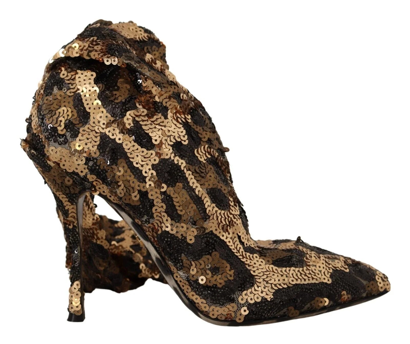 Dolce & Gabbana Gold Leopard Sequins Heels Boots Shoes - EU39.5/US9