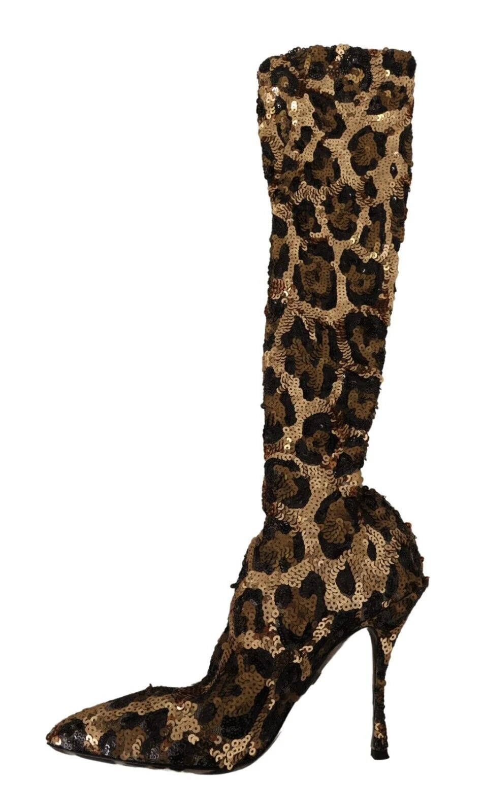 Dolce & Gabbana Gold Leopard Sequins Heels Boots Shoes - EU39.5/US9