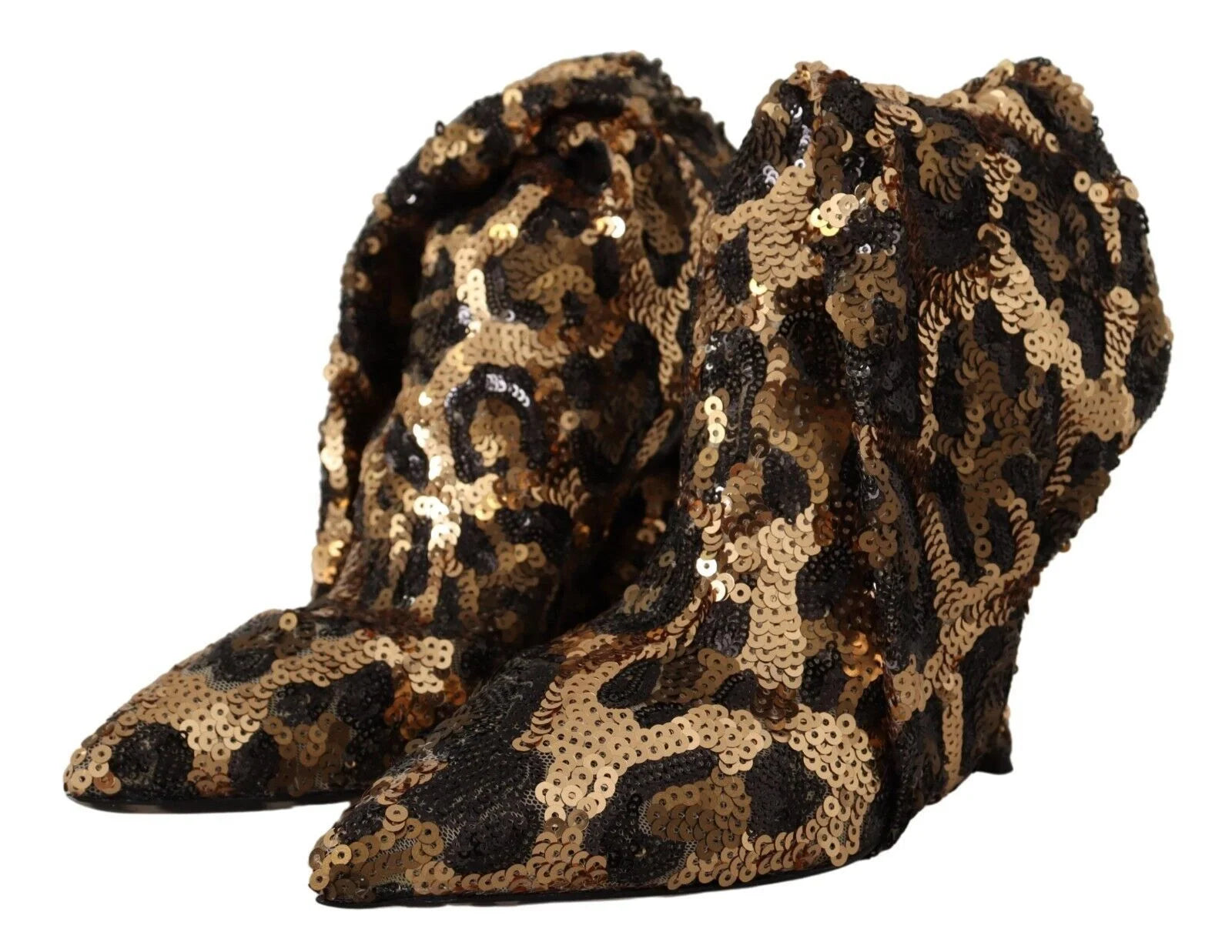 Dolce & Gabbana Gold Leopard Sequins Heels Boots Shoes - EU39.5/US9