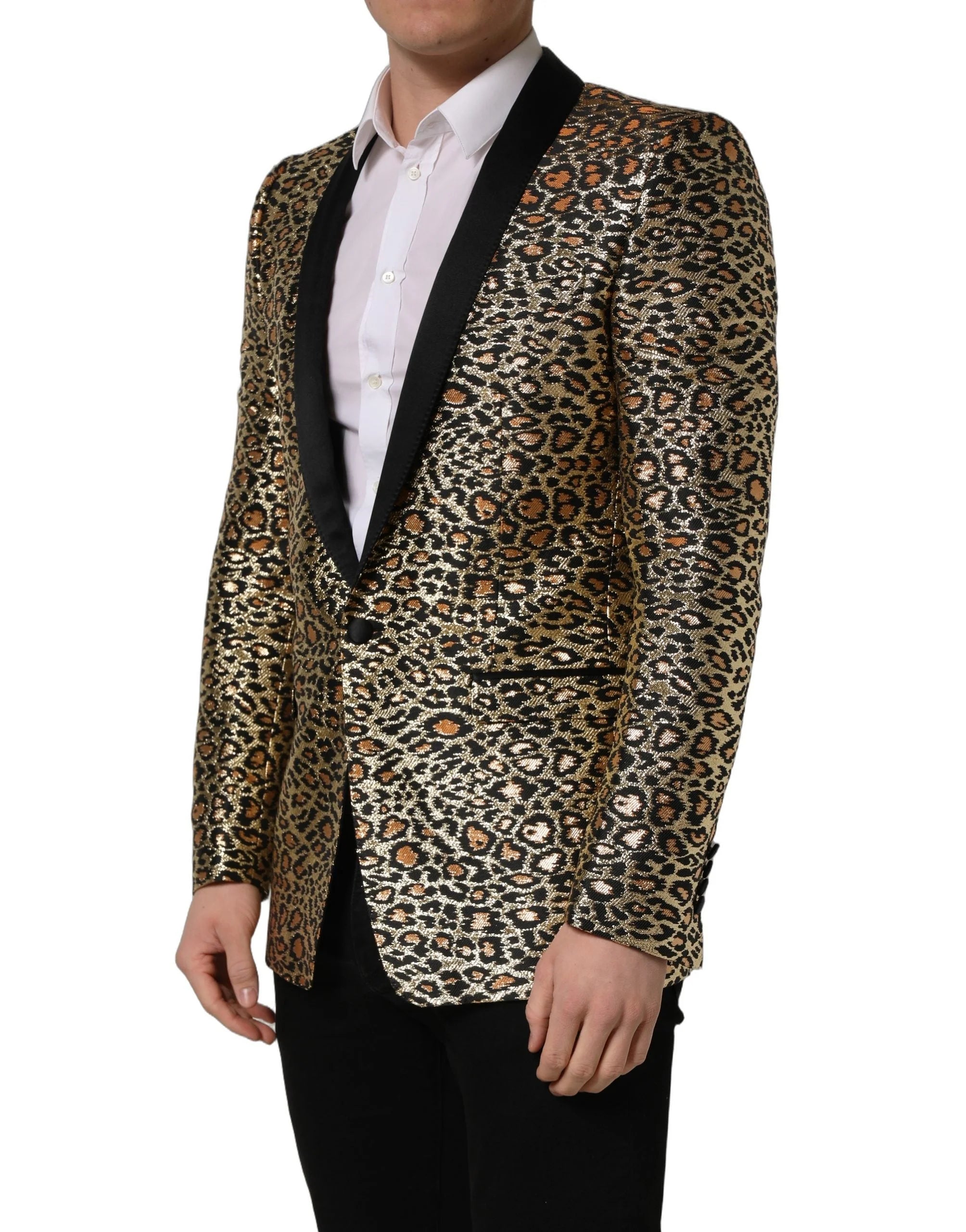 Dolce & Gabbana Gold Leopard Single Breasted Men Coat Jacket - IT48 | M