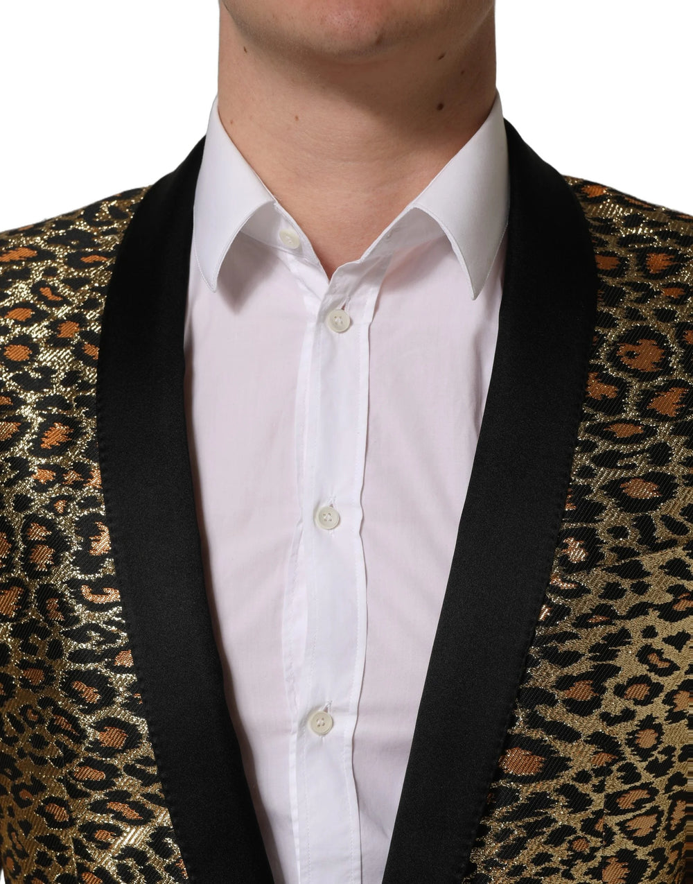 Dolce & Gabbana Gold Leopard Single Breasted Men Coat Jacket - IT48 | M
