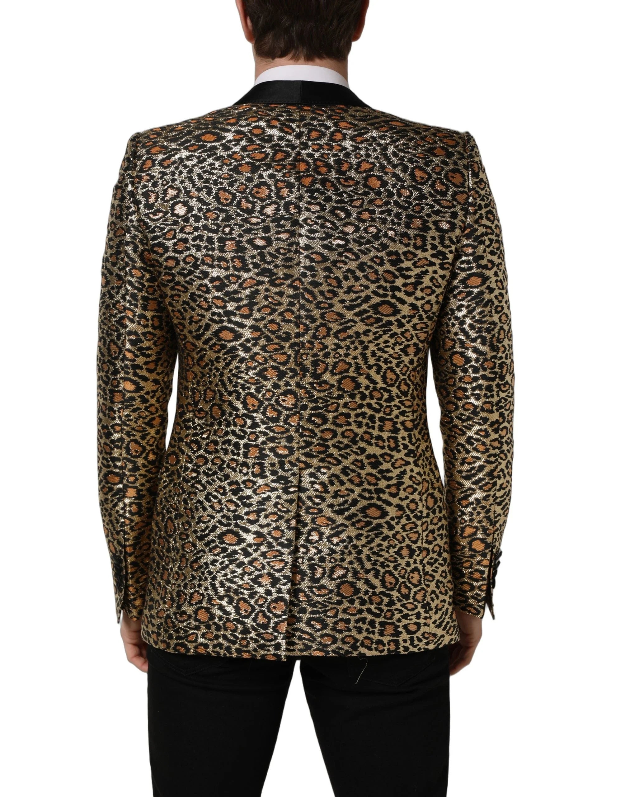 Dolce & Gabbana Gold Leopard Single Breasted Men Coat Jacket - IT48 | M