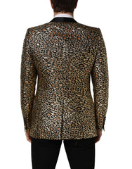 Dolce & Gabbana Gold Leopard Single Breasted Men Coat Jacket - IT48 | M