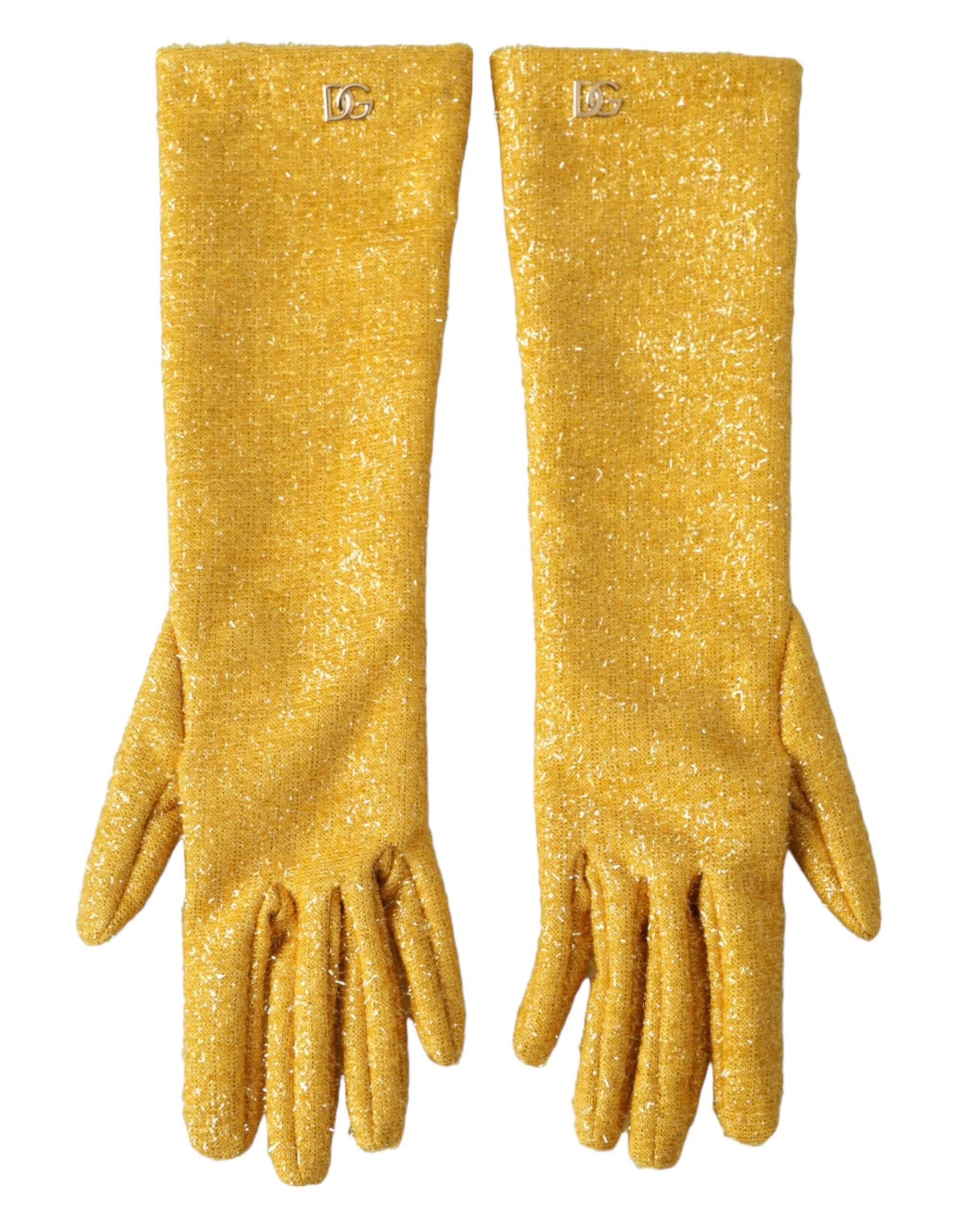 Dolce & Gabbana Gold Lurex Fantasia Mid Arm Length Gloves - 7.5|S - Gloves & Mittens