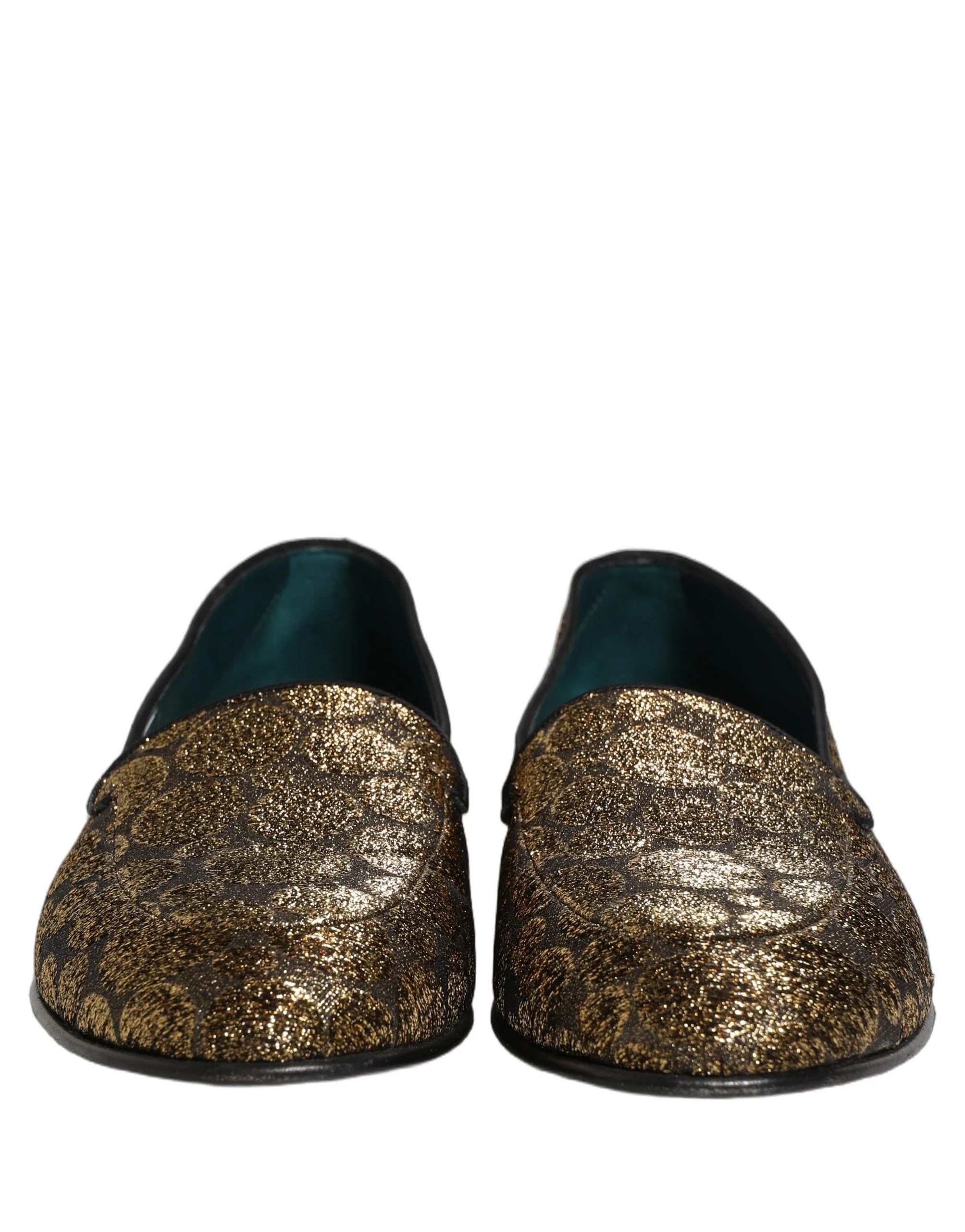 Dolce & Gabbana Gold Lurex Glitter Men Slip On Loafers Shoes - EU43/US10