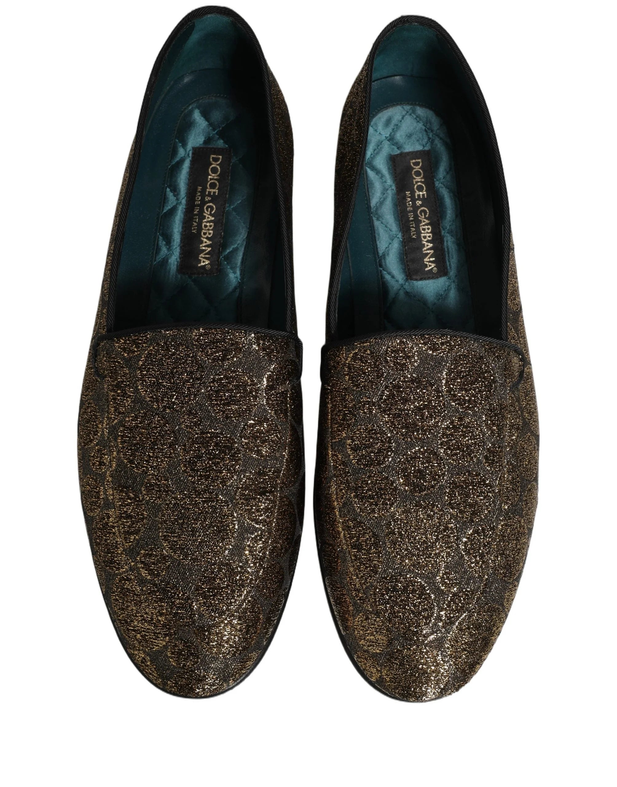 Dolce & Gabbana Gold Lurex Glitter Men Slip On Loafers Shoes - EU43/US10