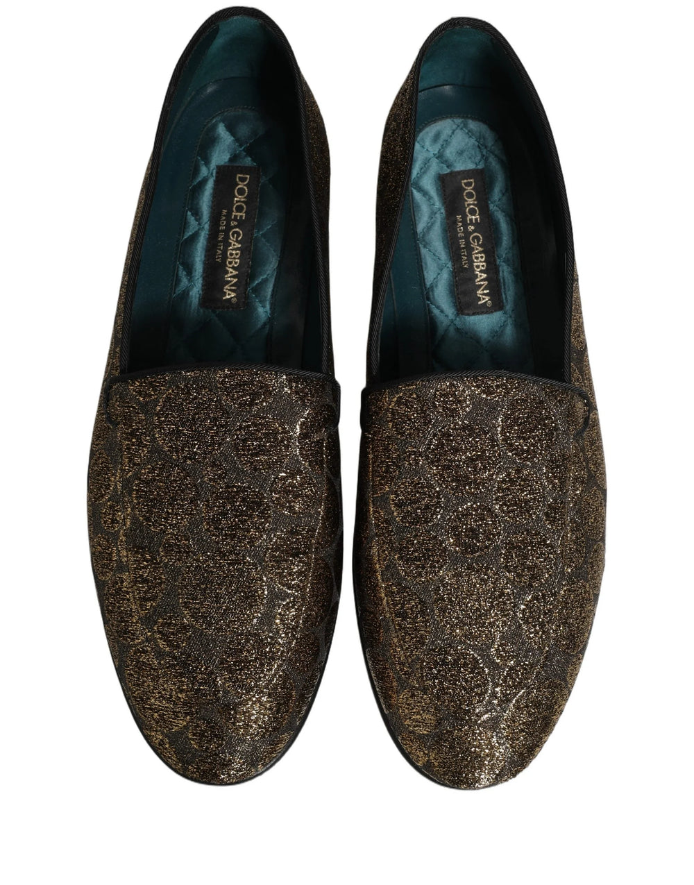 Dolce & Gabbana Gold Lurex Glitter Men Slip On Loafers Shoes - EU43/US10