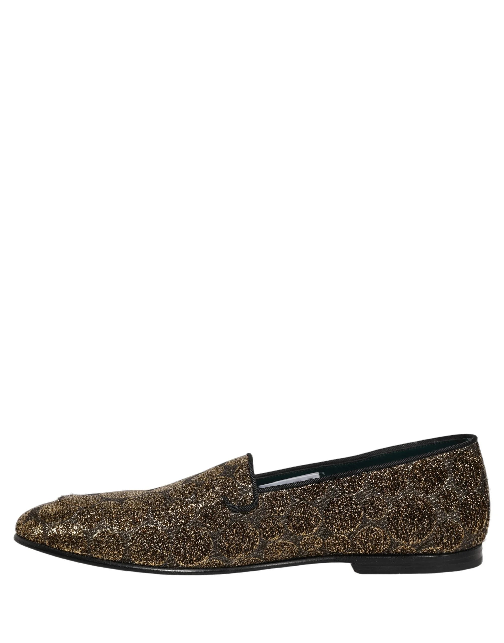 Dolce & Gabbana Gold Lurex Glitter Men Slip On Loafers Shoes - EU43/US10