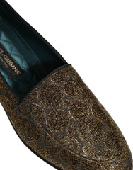 Dolce & Gabbana Gold Lurex Glitter Men Slip On Loafers Shoes - EU43/US10