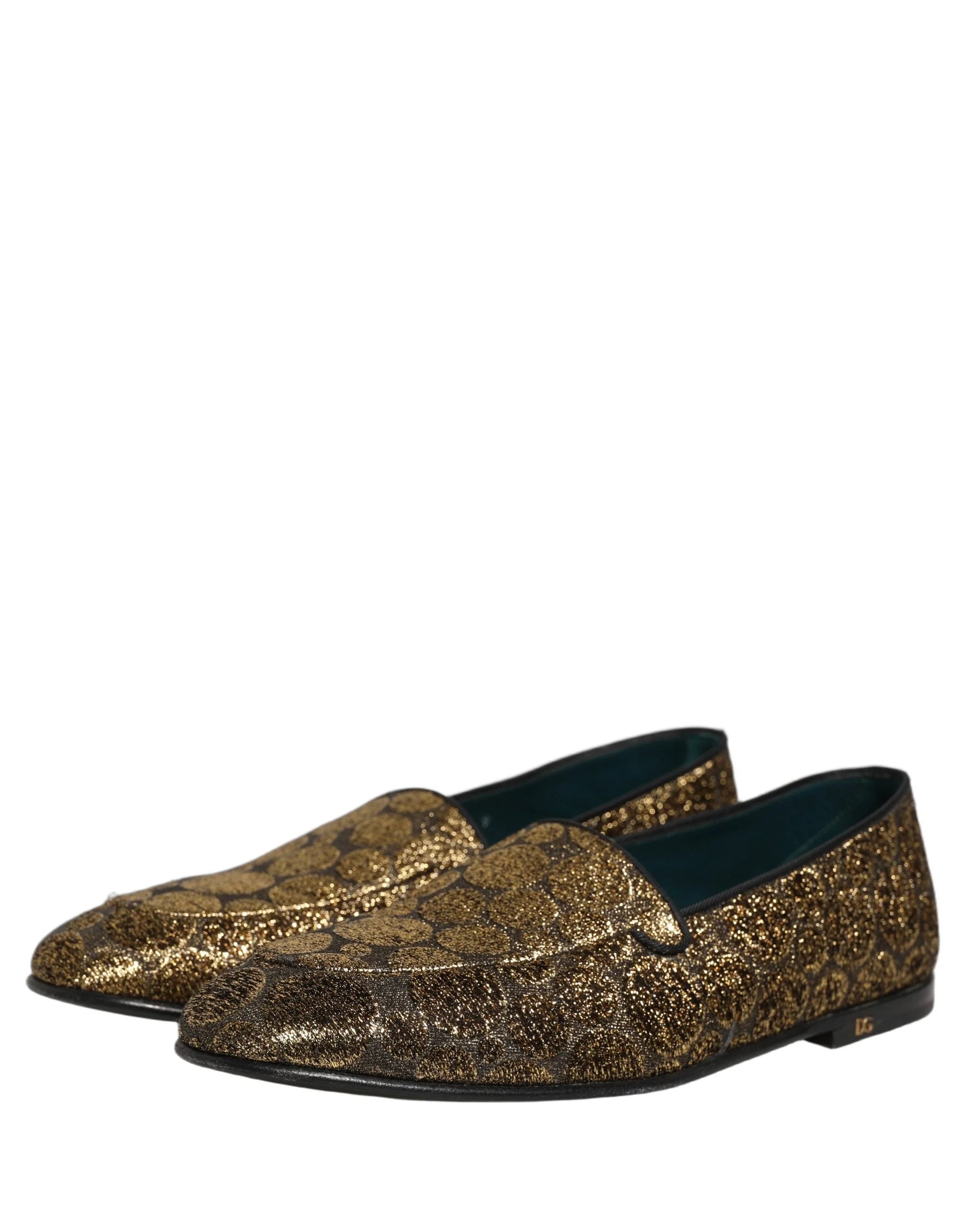 Dolce & Gabbana Gold Lurex Glitter Men Slip On Loafers Shoes - EU43/US10