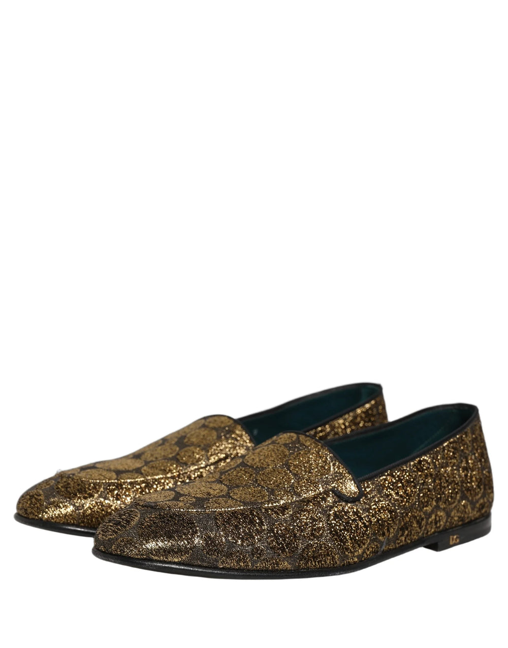Dolce & Gabbana Gold Lurex Glitter Men Slip On Loafers Shoes - EU43/US10