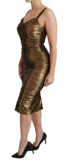 Dolce & Gabbana Gold Metallic Stretch Bodycon Ruched Dress - IT36 | XS - Dresses