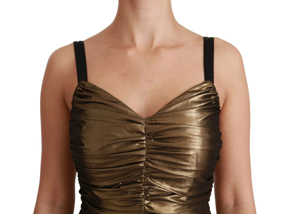 Dolce & Gabbana Gold Metallic Stretch Bodycon Ruched Dress - IT36 | XS - Dresses
