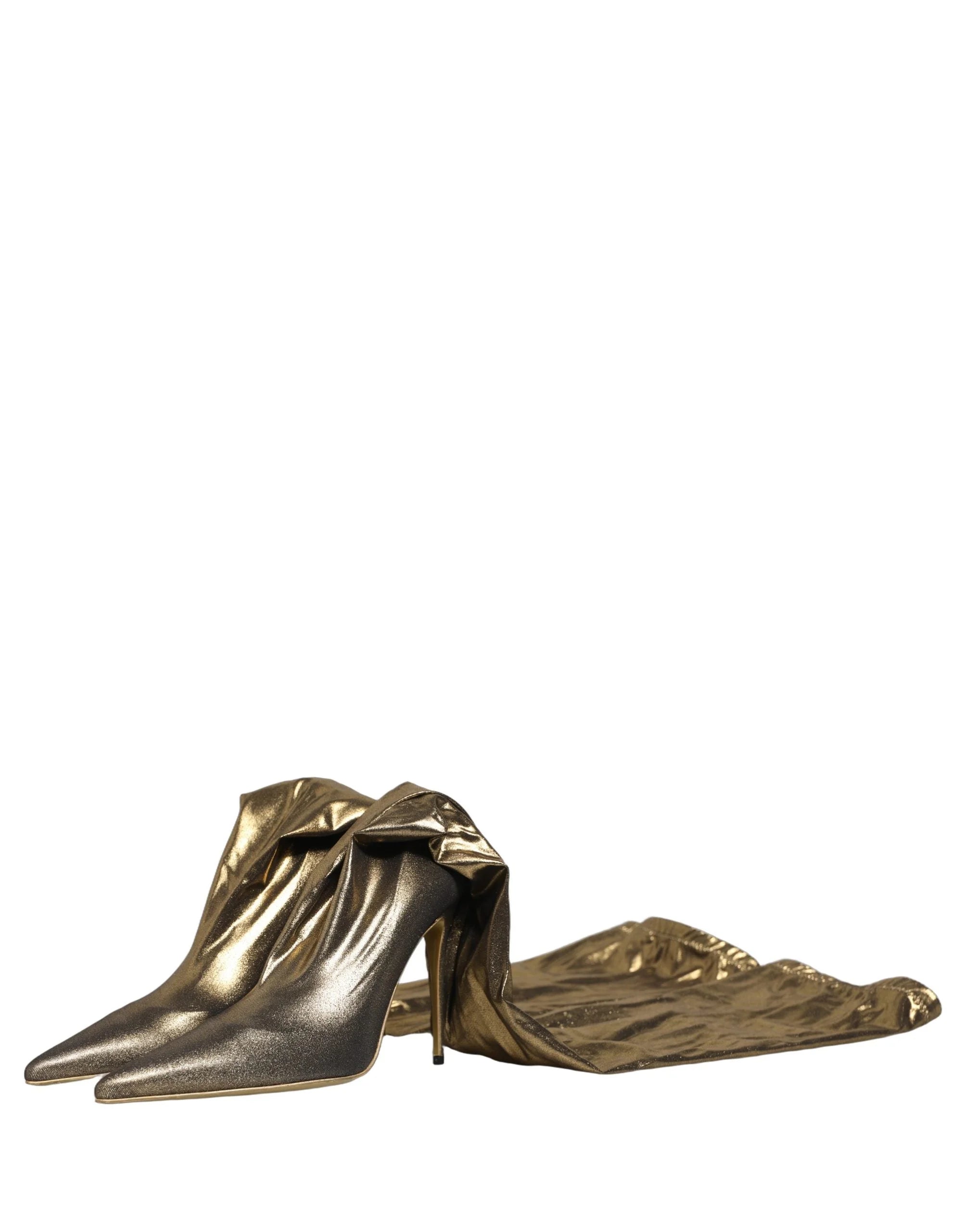 Dolce & Gabbana Gold Nylon Socks Knee High Boots Pumps Shoes - EU38/US7.5