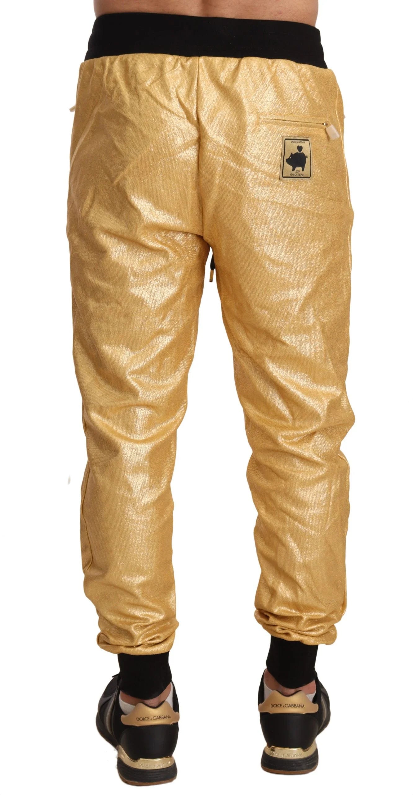 Dolce & Gabbana Gold Pig Of The Year Cotton Trousers Pants - IT48 | M - Sweatpants