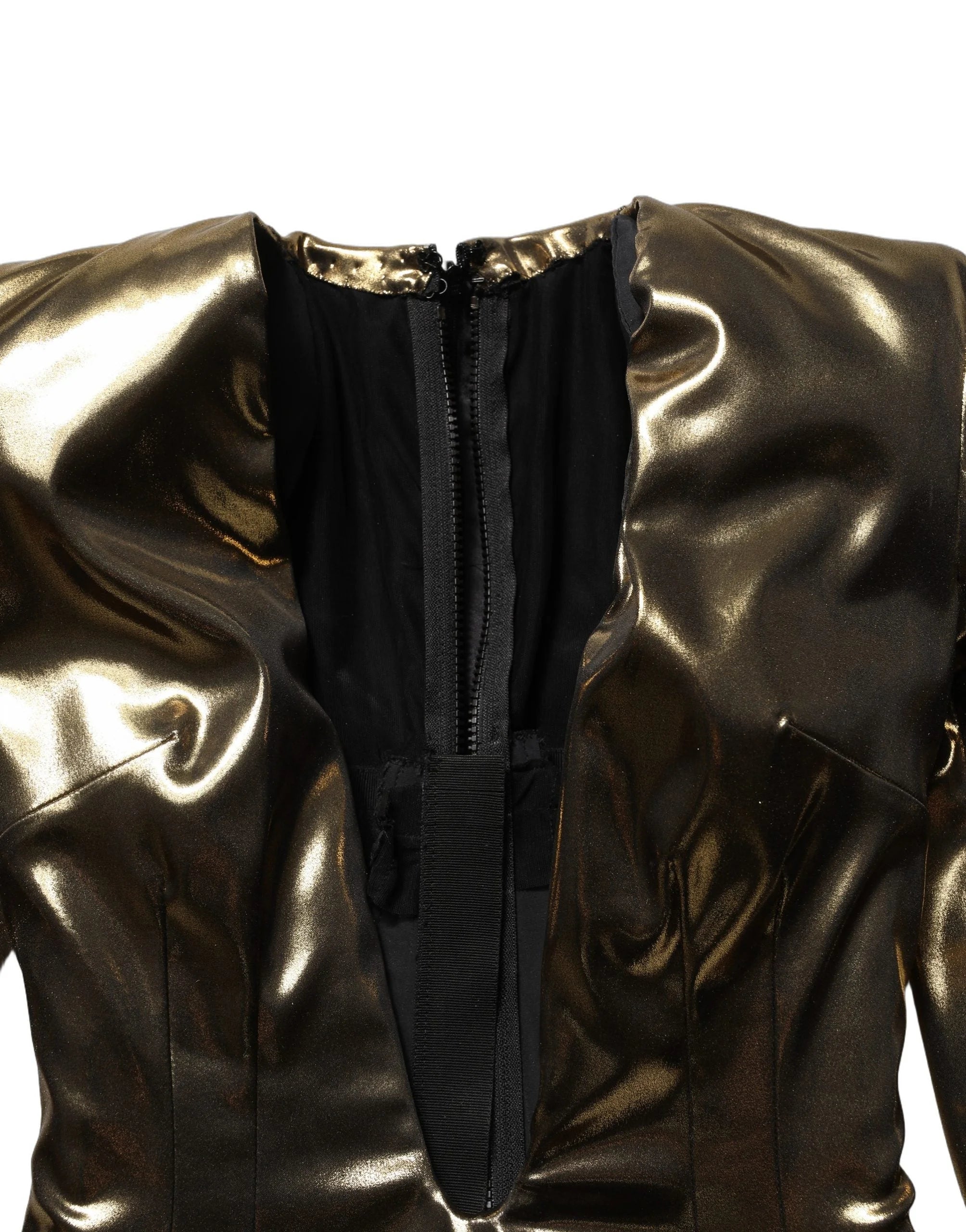 Dolce & Gabbana Gold Plunging Neckline Sheath Mini Dress - IT40|S