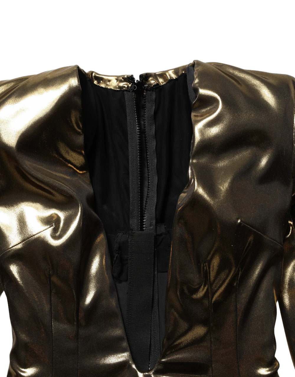 Dolce & Gabbana Gold Plunging Neckline Sheath Mini Dress - IT40|S