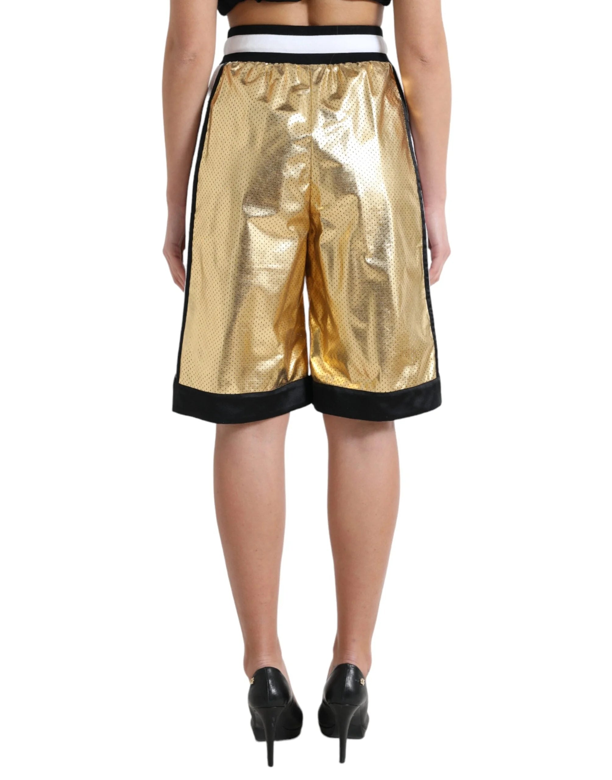 Dolce & Gabbana Gold Polyester Perforated High Waist Shorts - IT40|S - Short Trousers