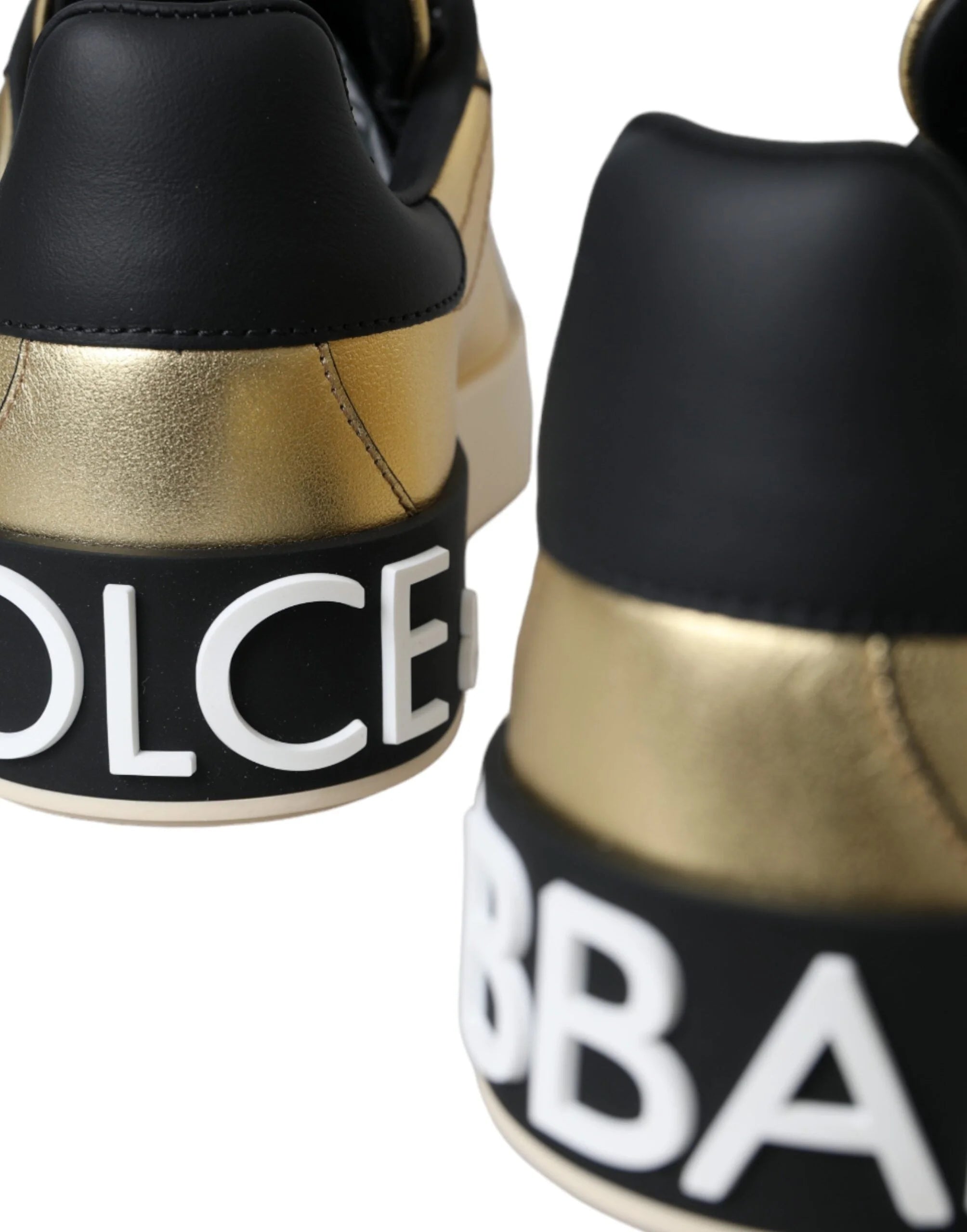 Dolce & Gabbana Gold Portofino Calf Leather Sneakers Women Shoes - Sneakers